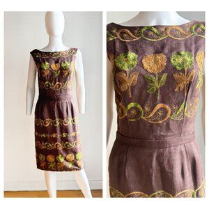 Vintage Waschek Wien Austria Embroidered Sheath Dress S